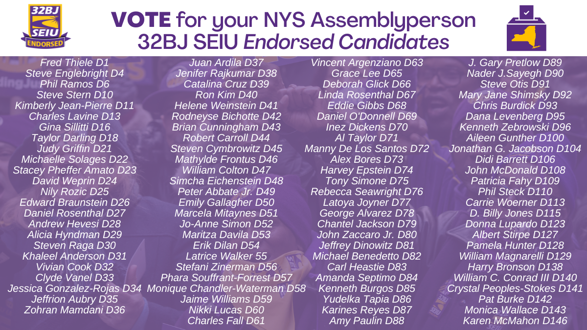 32BJ SEIU ANNOUNCES NEW YORK GENERAL ELECTION ENDORSEMENTS – 32BJ SEIU